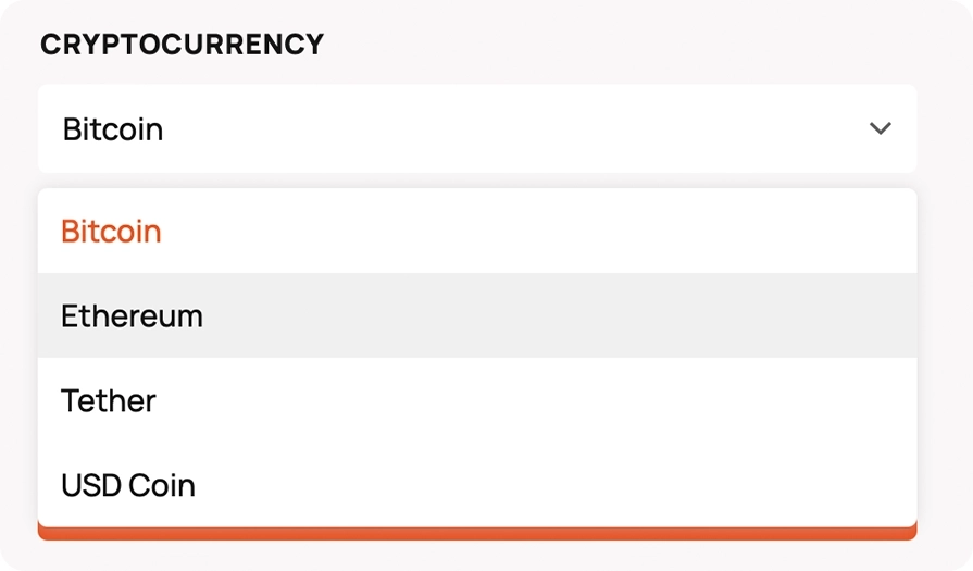 Select cryptocurrency